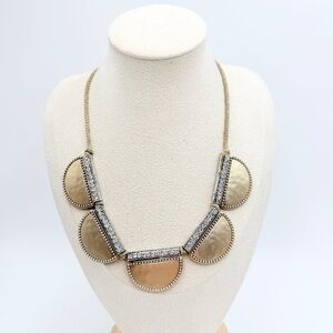 Chico’s Brushed Gold Rhinestone Statement Necklace Rope Chain Bib